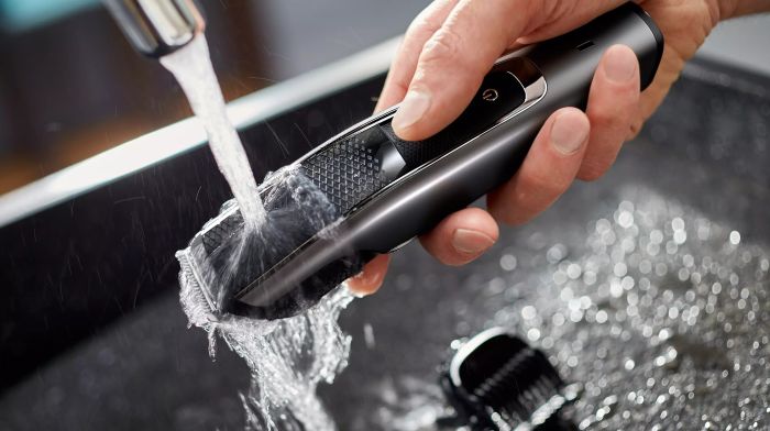 Триммер Philips Beardtrimmer series 5000 для бороды и усов, сеть+акум., насадок-2, чехол, сталь, черный