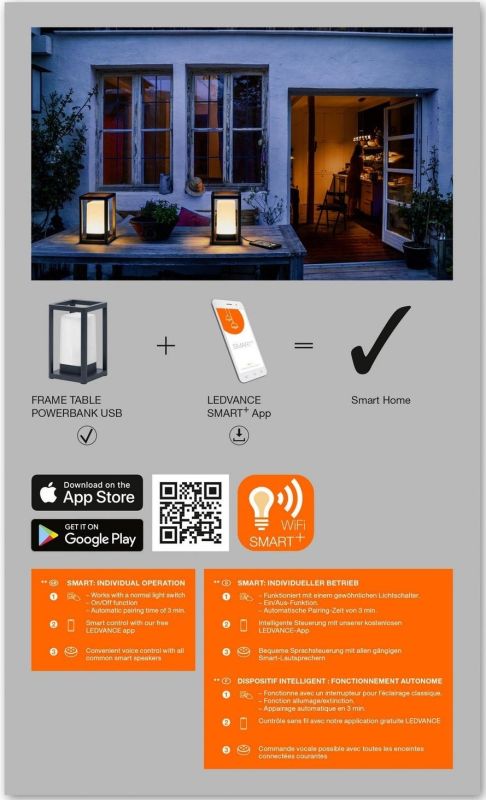 Светильник LEDVANCE TABLEFRAME 5Вт 3000К 270Лм RGBW 5200мАч Wi-Fi IP44 черный
