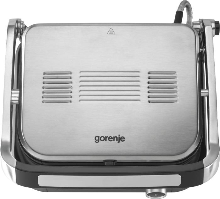 Гриль Gorenje прижимной 2100Вт, темп. режимов-7, съёмные пластины, раскрытие на 180°, металл, серый