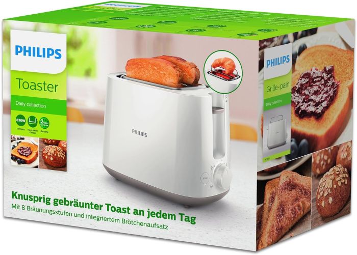 Тостер Philips Daily Collection 830Вт, пластик, белый