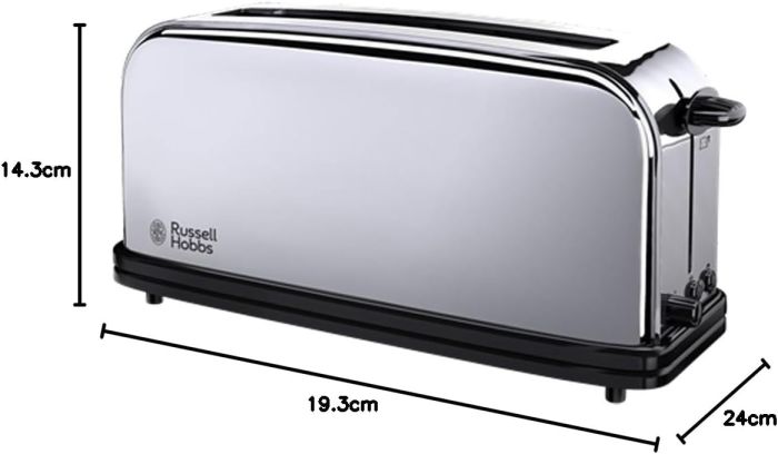 Тостер Russell Hobbs Chester 1000Вт, длинные слоты, металл, серебристый