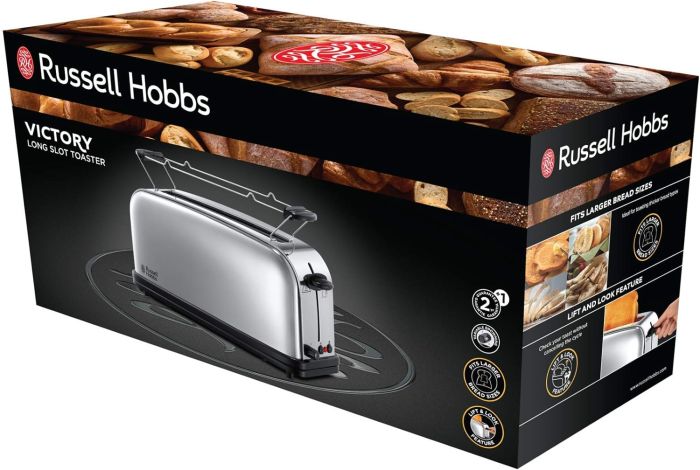 Тостер Russell Hobbs Chester 1000Вт, длинные слоты, металл, серебристый