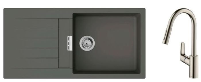 Набор для кухни Hansgrohe , гранитная мойка S520-F480 + смес. Focus M41, серый камень-сталь