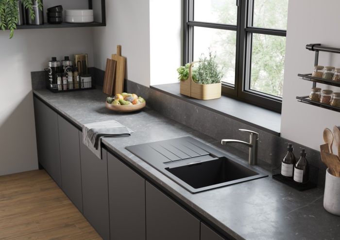 Набор для кухни Hansgrohe , гранитная мойка S520-F480 + смес. Focus M41, серый камень-сталь
