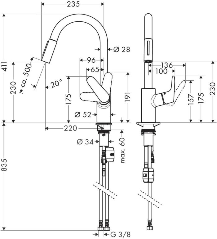 Набор для кухни Hansgrohe , гранитная мойка S520-F480 + смес. Focus M41, серый камень-сталь