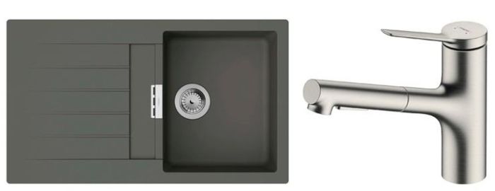 Набір для кухні Hansgrohe , гранітна мийка S520-F345 + зміш. Zesis M33, сірий камінь-сталь
