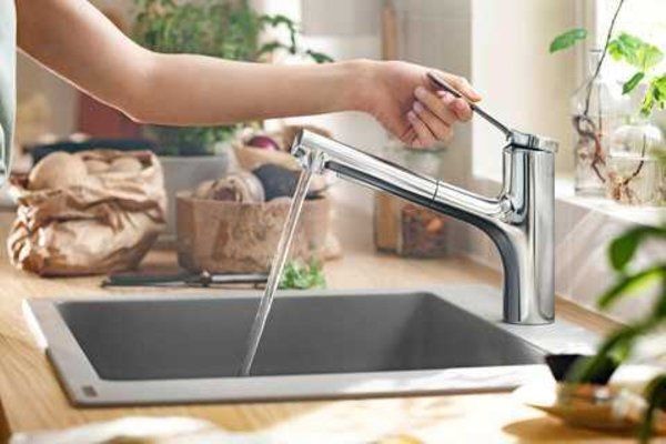 Набор для кухни Hansgrohe , гранитная мойка S520-F345 + смес. Zesis M33, серый камень-сталь