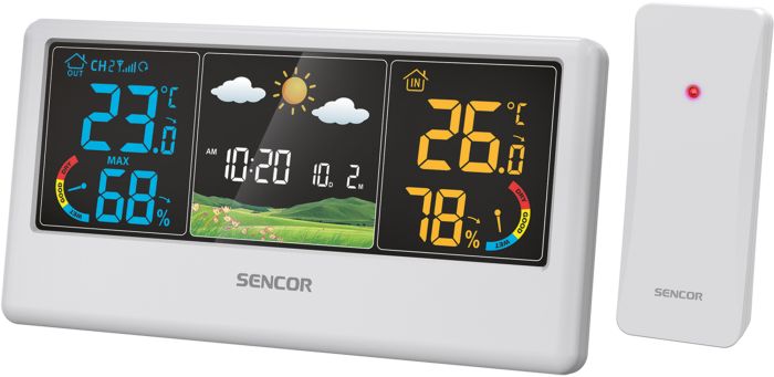 Метеостанция Sencor, внутр/наруж измерение, темп-ра, влажность, время, прогноз погоды, белый