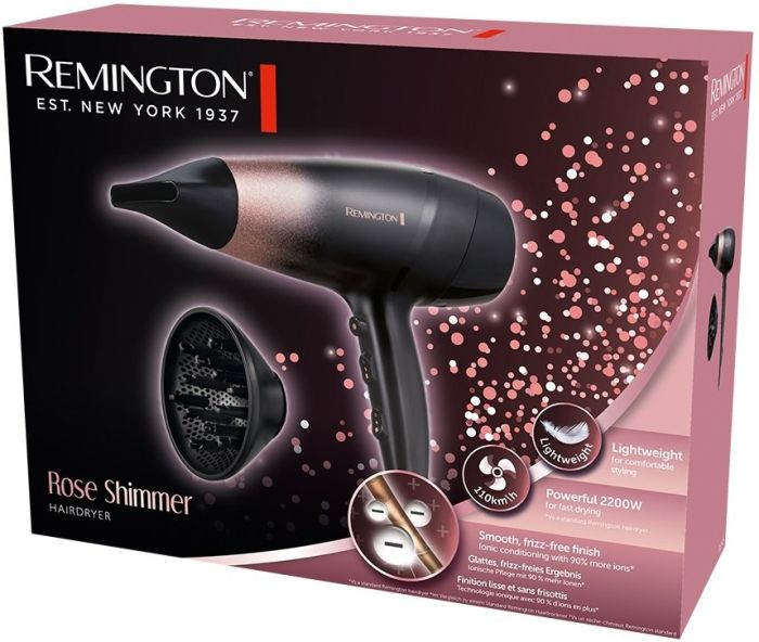 Фен Remington Rose Shimmer, 2000Вт, режимов-3, иониз-я, хол. обдув, черный