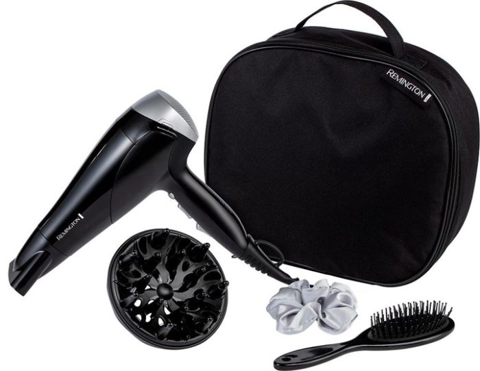 Фен Remington Style Edition, 2200Вт, 3 режими, іоніз-я, хол. обдув, дифузор, гребінець, резинка, кейс, чорно-сірий