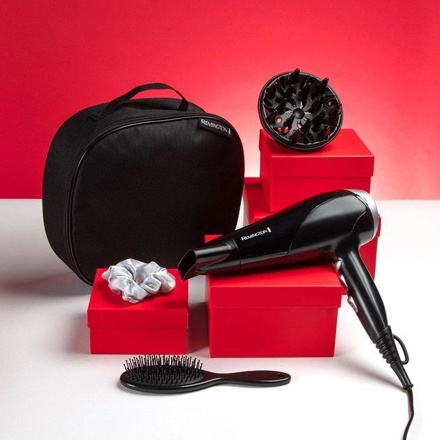 Фен Remington Style Edition, 2200Вт, 3 режими, іоніз-я, хол. обдув, дифузор, гребінець, резинка, кейс, чорно-сірий