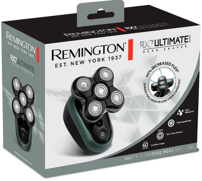 Бритва електр. для головы Remington роторная Ultimate Series RX7, бритв.головок-5, Li-Ion, сух.+влажн., триммер, черно-зеленый