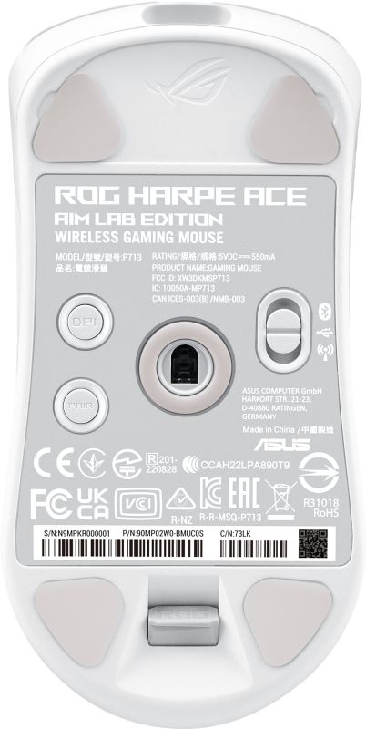 Мышь ASUS ROG Harpe Ace Aim Lab Edition, RGB, USB-A/WL/BT, белый