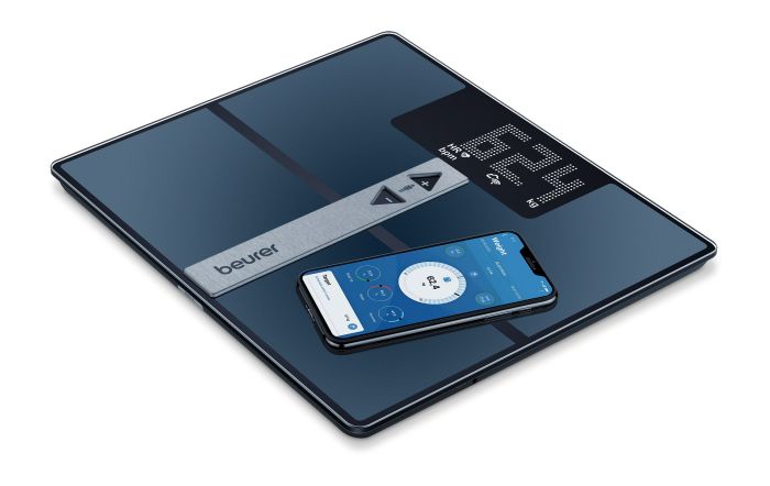 Весы Beurer напольные, 180кг, подкл. к смарфтону, сенс. управл., анализ тела, WiFi, USB-C, стекло, темно-синий