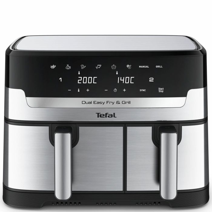 Мультипечь Tefal Dual EasyFry&Grill AirFryer, 2700Вт, чаша-5.2/3.1л, сенсорное управл., 2 чаши, гриль, пластик, серо-черный