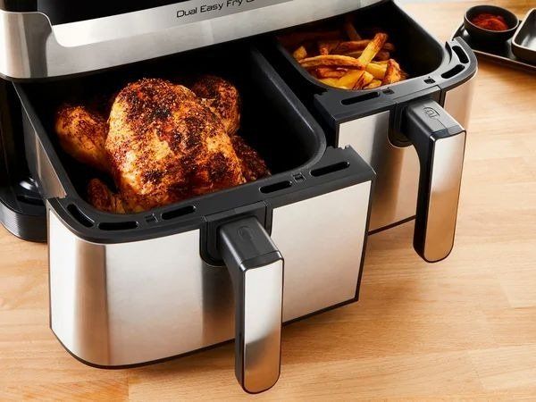 Мультипечь Tefal Dual EasyFry&Grill AirFryer, 2700Вт, чаша-5.2/3.1л, сенсорное управл., 2 чаши, гриль, пластик, серо-черный
