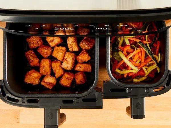 Мультипечь Tefal Dual EasyFry&Grill AirFryer, 2700Вт, чаша-5.2/3.1л, сенсорное управл., 2 чаши, гриль, пластик, серо-черный