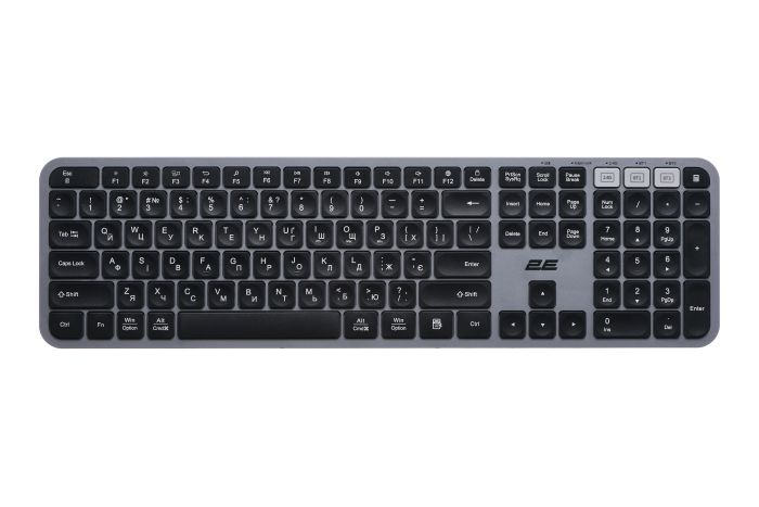 Клавиатура мембранная 2E KS240 110key, WL/BT, EN/UK, серо-чёрный