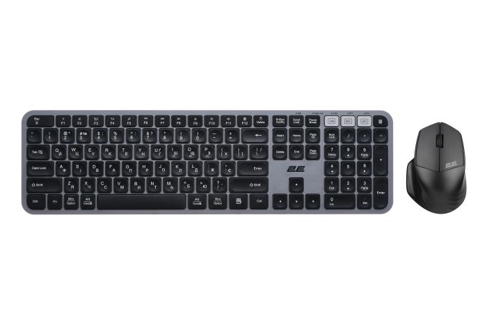 Комплект клавіатура та миша 2E MK440 WL/BT, EN/UK, сіро-чорний