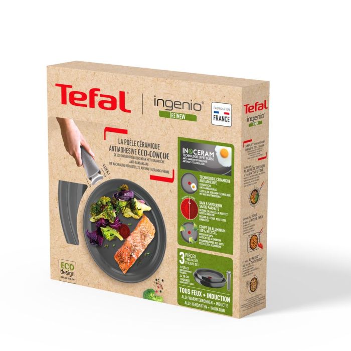 Набор посуды Tefal Ingenio Renew, съемная ручка, 3 предмета, алюминий, бакелит, серый