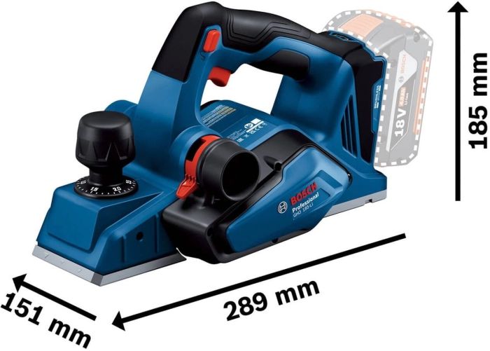 Рубанок аккумуляторный Bosch GHO 185-LI, 18В, 82мм, строгание до 2.6мм, паз до 9мм, без АКБ и ЗУ