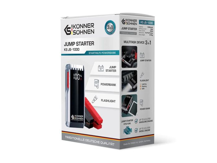 Пусковое устройство портативное Konner&Sohnen KS JS-1000, 12000мА·ч, 500А/1000А, 0.95кг
