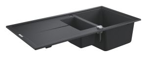 Мийка кухонна Grohe K400, граніт, прямокут., з крилом, 1000x500x205мм, чаша - 2, врізна, чорний граніт