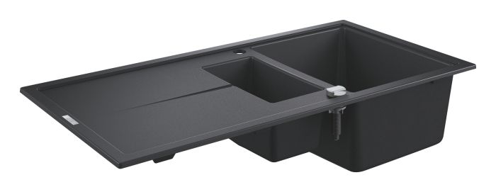 Мийка кухонна Grohe K400, граніт, прямокут., з крилом, 1000x500x205мм, чаша - 2, врізна, чорний граніт