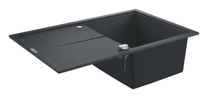 Мойка кухонная Grohe K400, гранит, прямоуг., с крылом, 780x500x205мм, чаша - 1, врезная, черный гранит