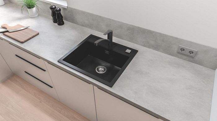 Мийка кухонна Grohe K700, граніт, прямокут., без крила, 560x510x200мм, чаша - 1, врізна, чорний граніт