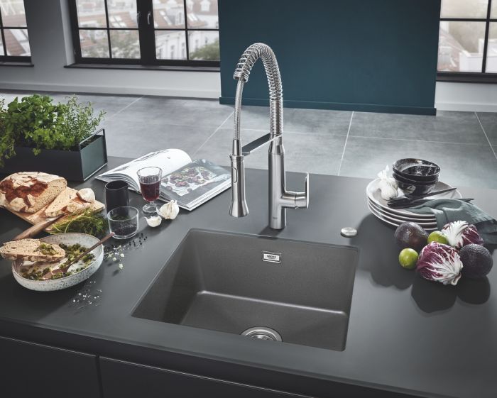 Мойка кухонная Grohe K700U, гранит, прямоуг., без крыла, 533x457x205мм, чаша - 1, врезная/под столешницу, серый гранит