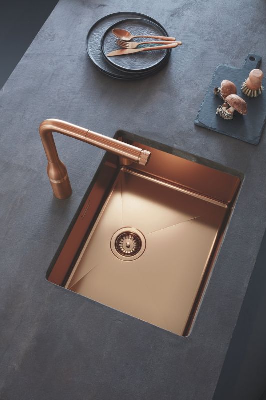 Мойка кухонная Grohe K700U, нерж. сталь, прямоуг., без крыла, 550x450x200мм, чаша - 1, универсальная, матовый теплый закат