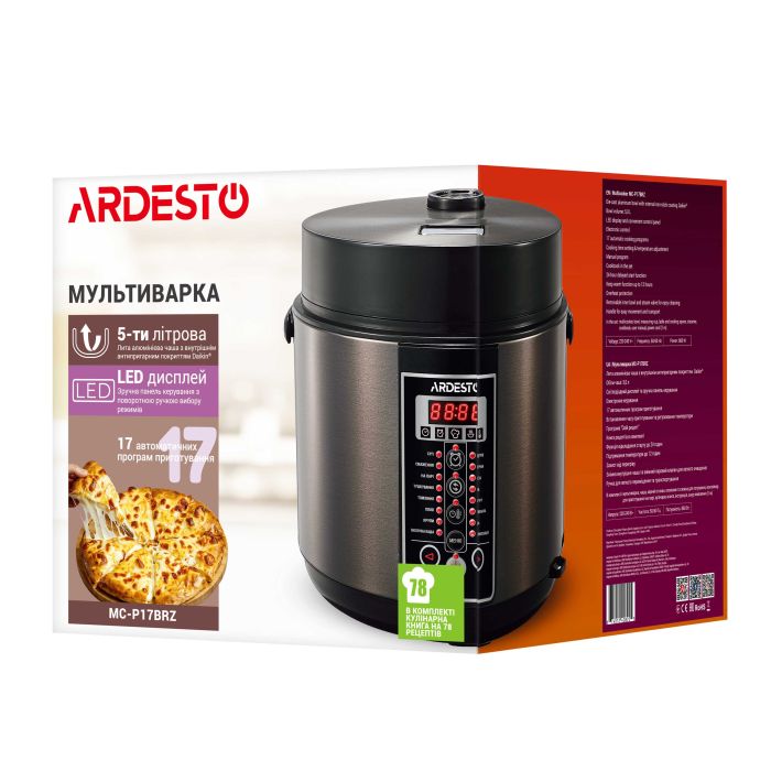 Мультиварка Ardesto, 860Вт, чаша-5л, электр. управление, металл/пластик, бронзовый