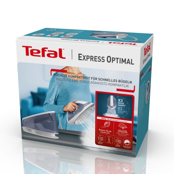 Утюг-парогенератор Tefal Optimal, 2200Вт, 1200мл, паровой удар -190гр, постоянный пар - 110гр, керам. подошва, бело-синий