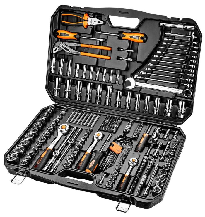 Набор инструмента Neo Tools, 233шт, 1/2", 1/4", 3/8", CrV, кейс