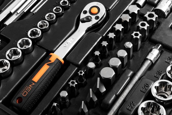 Набор инструмента Neo Tools, 233шт, 1/2", 1/4", 3/8", CrV, кейс