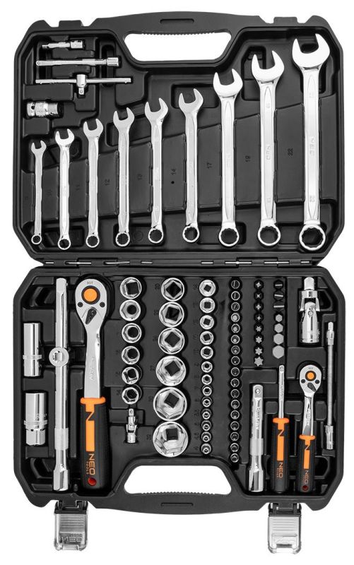 Набор инструмента Neo Tools, 82шт, 1/2", 1/4", CrV, eco кейс