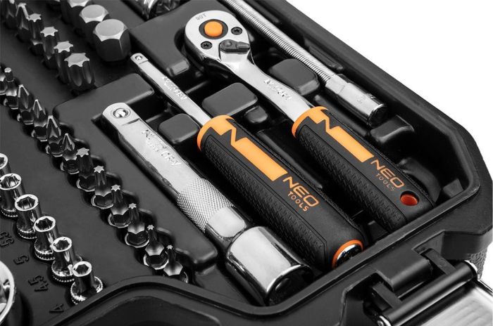 Набор инструмента Neo Tools, 82шт, 1/2", 1/4", CrV, eco кейс