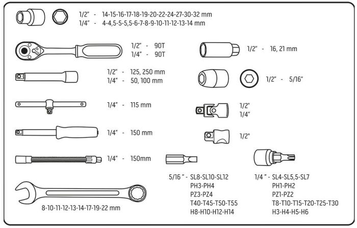 Набор инструмента Neo Tools, 82шт, 1/2", 1/4", CrV, eco кейс