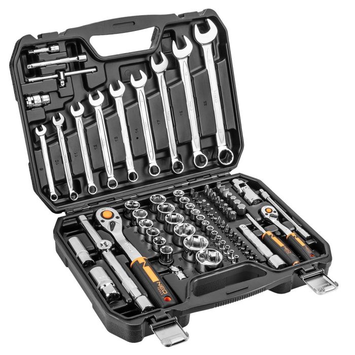 Набор инструмента Neo Tools, 82шт, 1/2", 1/4", CrV, eco кейс