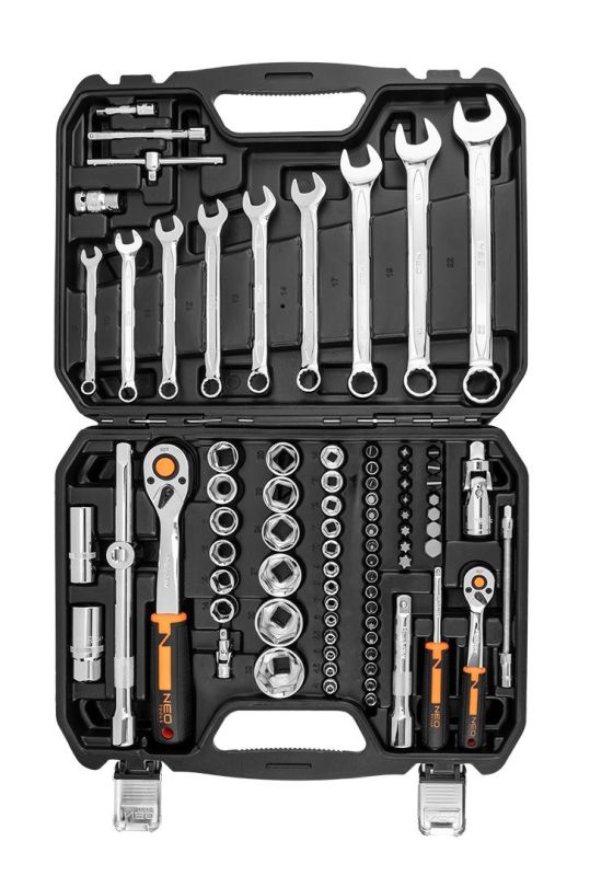 Набор инструмента Neo Tools, 82шт, 1/2", 1/4", CrV, кейс