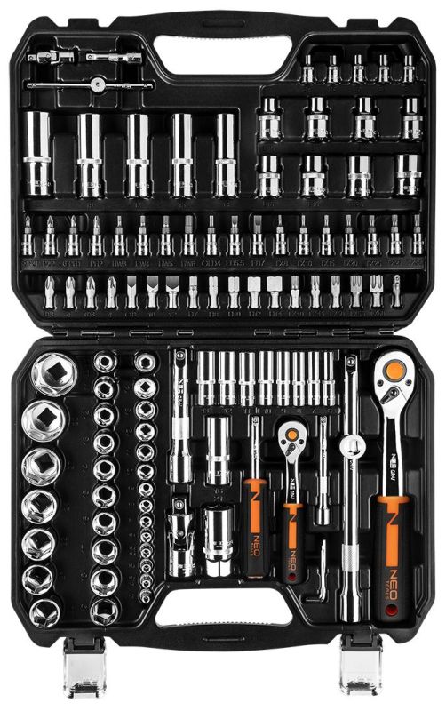Набір інструментів Neo Tools, набір торцевих головок, 110шт, 1/2", 1/4", CrV, кейс