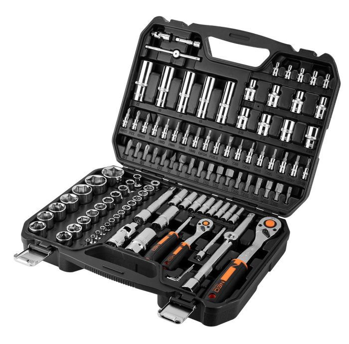 Набір інструментів Neo Tools, набір торцевих головок, 110шт, 1/2", 1/4", CrV, кейс
