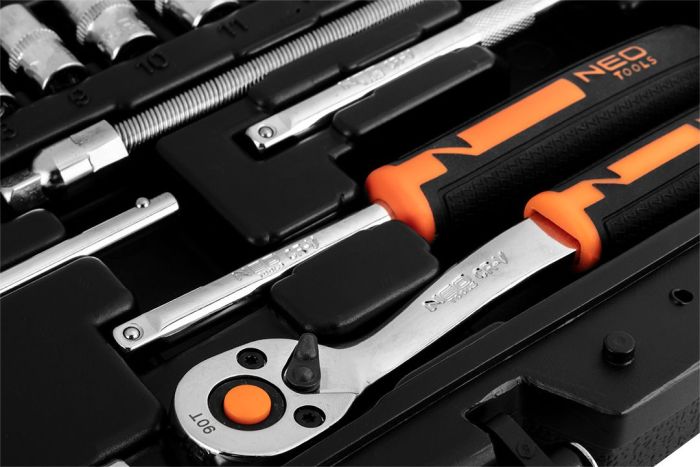 Набір інструментів Neo Tools, набір торцевих головок, 46шт, 1/4", CrV, кейс
