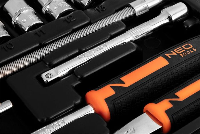 Набір інструментів Neo Tools, набір торцевих головок, 46шт, 1/4", CrV, кейс