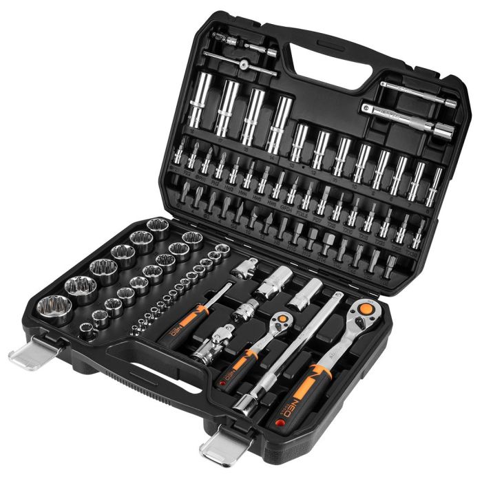 Набор инструмента Neo Tools, набор торцевых головок, 86шт, 1/2", 1/4", CrV, кейс
