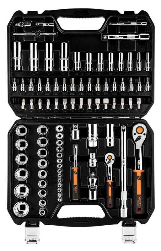 Набор инструмента Neo Tools, набор торцевых головок, 86шт, 1/2", 1/4", CrV, кейс