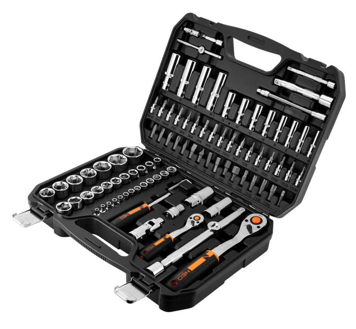Набір інструментів Neo Tools, набір торцевих головок, 94шт, 1/2", 1/4", CrV, кейс