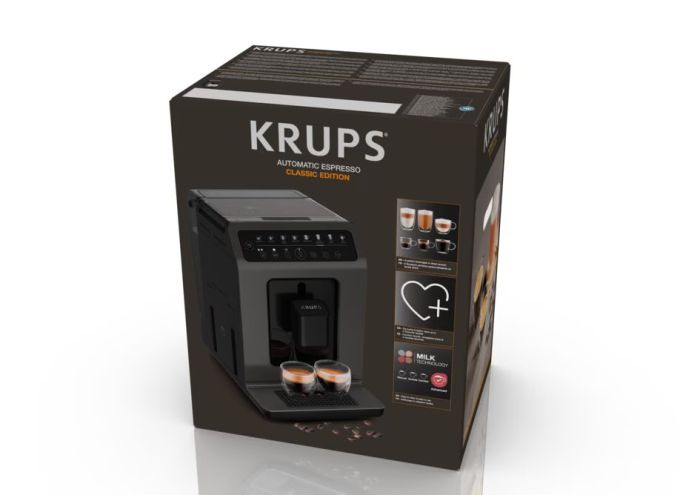 Кофемашина Krups Evidence Classic, 2.3л, зерно, автомат.капуч, дисплей, авторецептов -8, сенсорное управл., черный