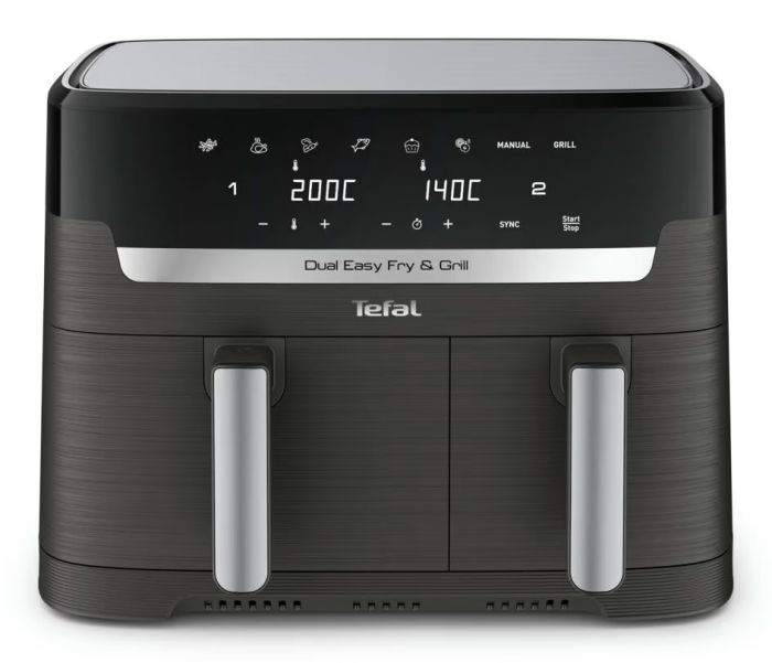 Мультипіч Tefal Dual EasyFry&Grill AirFryer, 2700Вт, чаша-5.2+3.1л, сенсорне керув., 2 чаши, гриль, пластик, чорний
